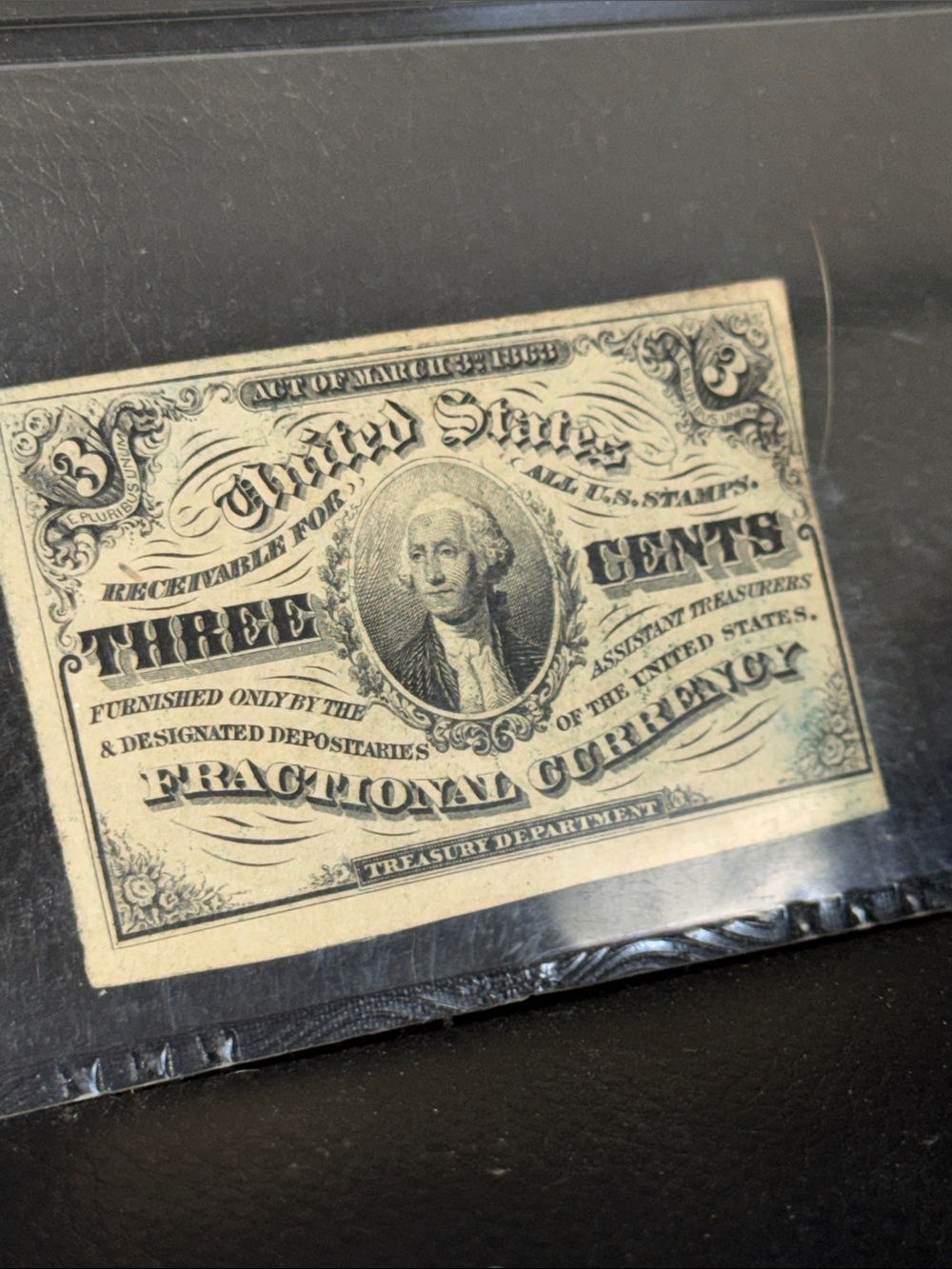 PMG graded extremely fine $.43 third issue fractional currency light background